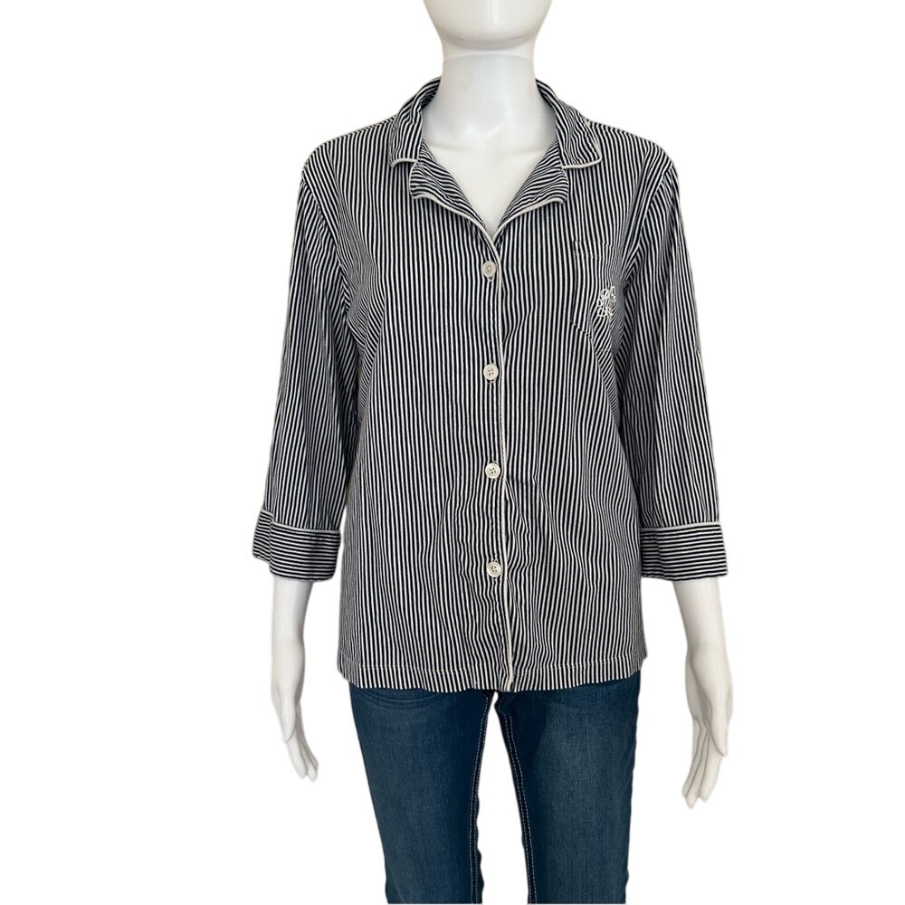 Lauren Ralph Lauren White Blue Nautical Pajama Shirt Size Large